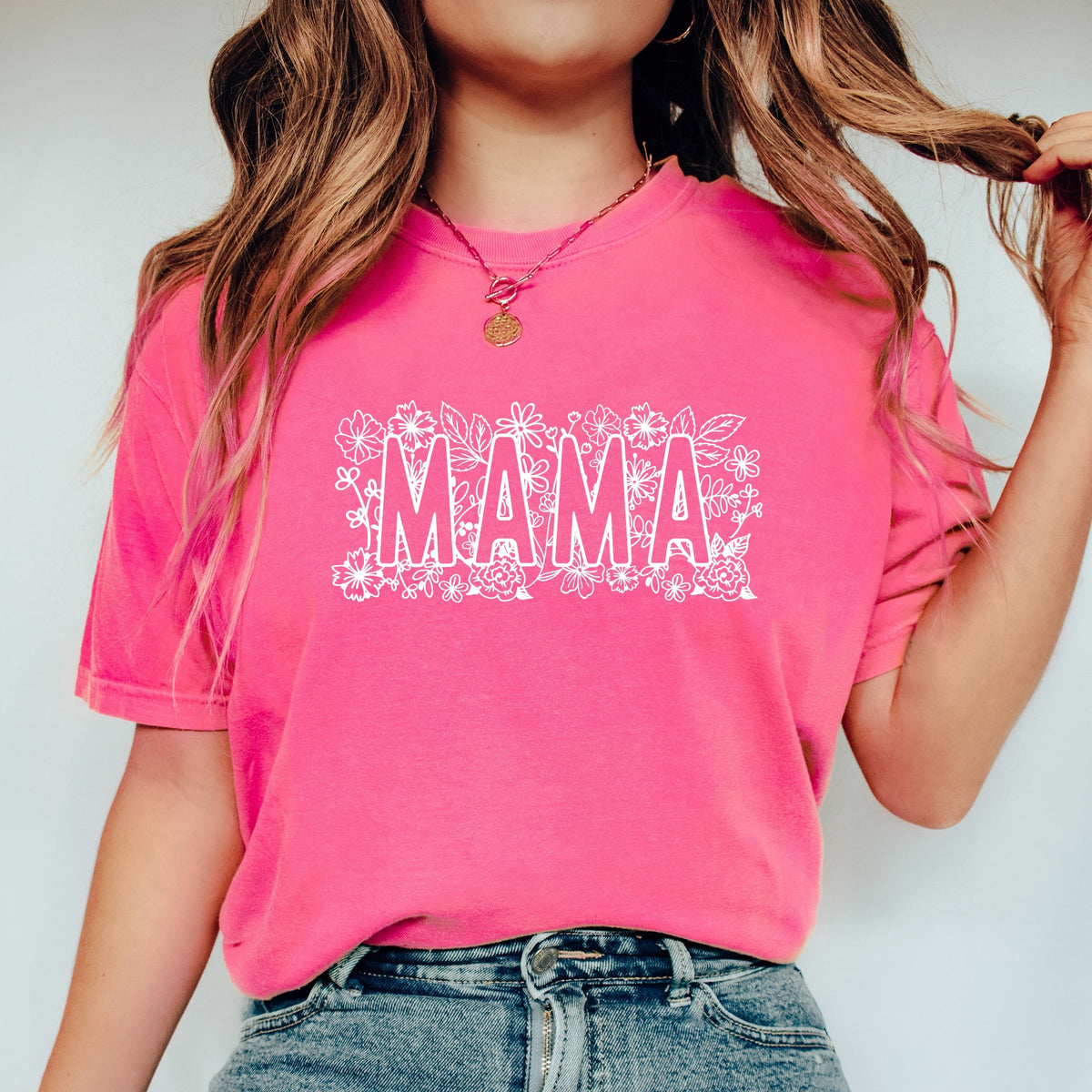 Mama Bold Flowers - Women's Garment Dyed Graphic T-Shirt