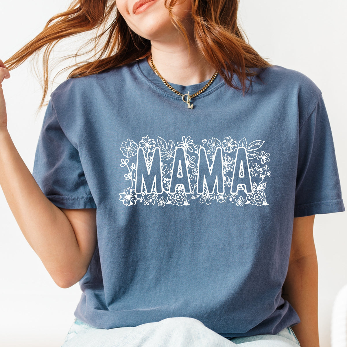 Mama Bold Flowers - Women's Garment Dyed Graphic T-Shirt