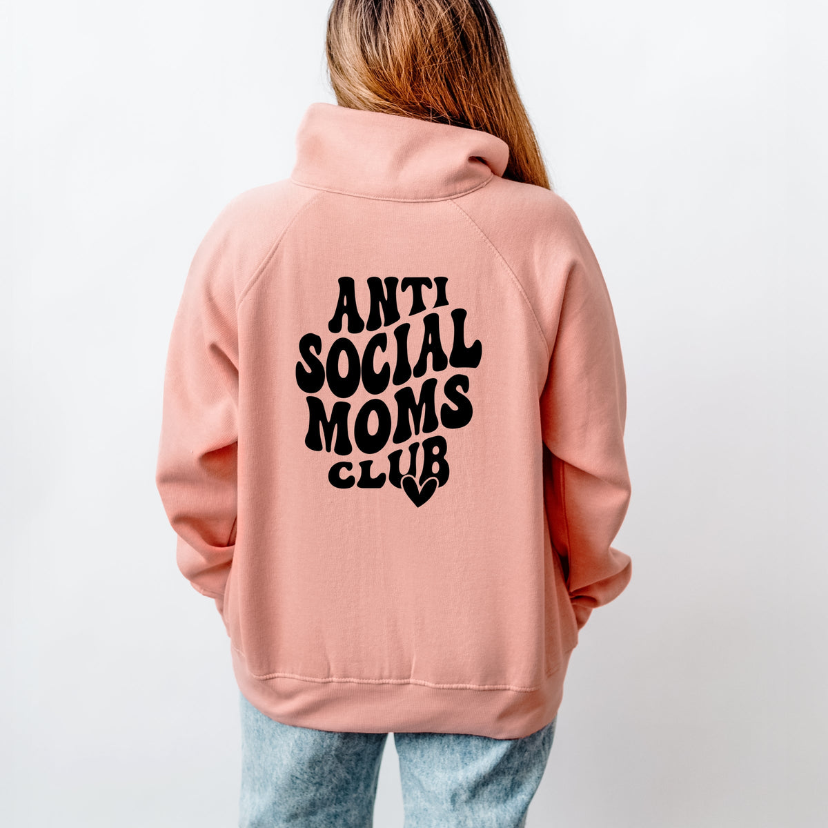Anti Social Moms Club Front And Back - Women's Quarter Zip Fleece Graphic Sweatshirt