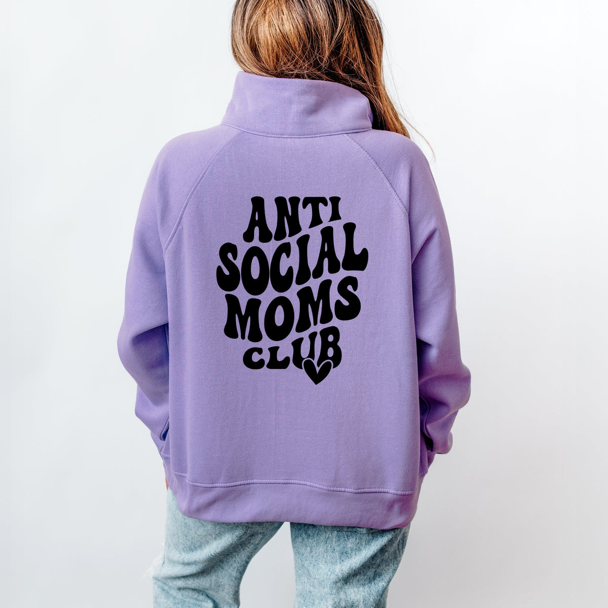 Anti Social Moms Club Front And Back - Women's Quarter Zip Fleece Graphic Sweatshirt
