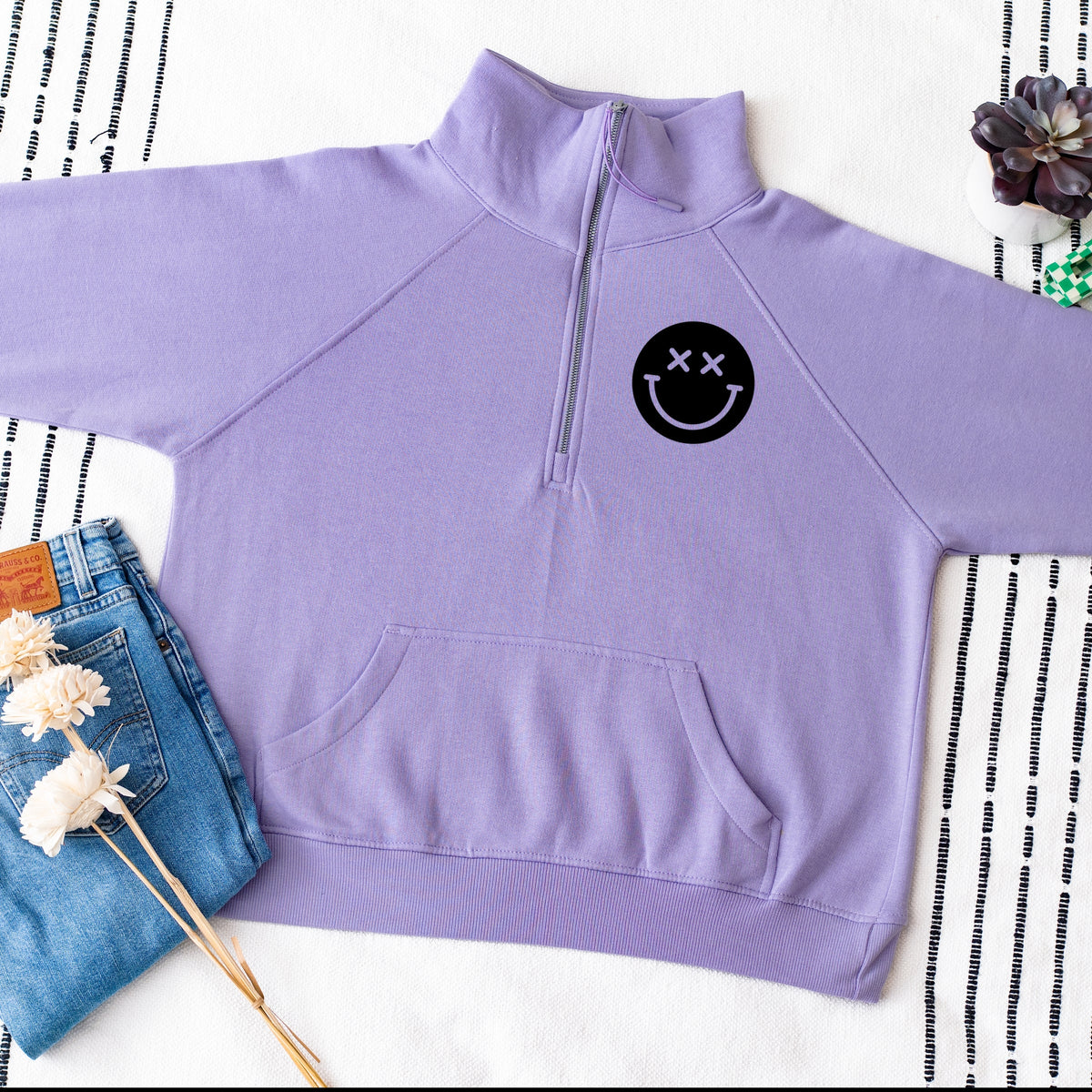 S.W.Smiley I'm A Cool Mom Smiley Face Front And Back - Women's Quarter Zip Fleece Graphic Sweatshirt