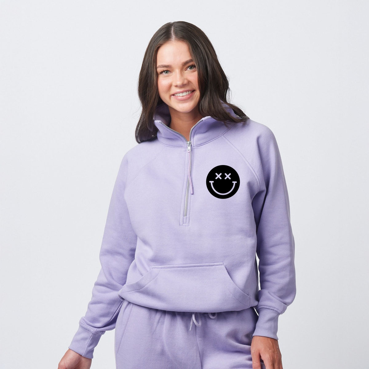 S.W.Smiley I'm A Cool Mom Smiley Face Front And Back - Women's Quarter Zip Fleece Graphic Sweatshirt
