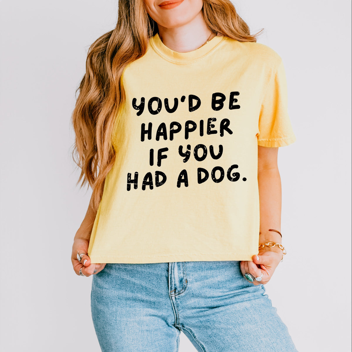 You'd Be Happier If You Had A Dog - Women's Boxy Crop Top Graphic T-Shirt