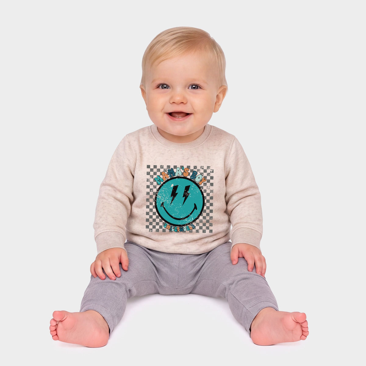 SmileyWorld Mama's Boy Checkered Smiley Face - Infant Crew Fleece Sweatshirt