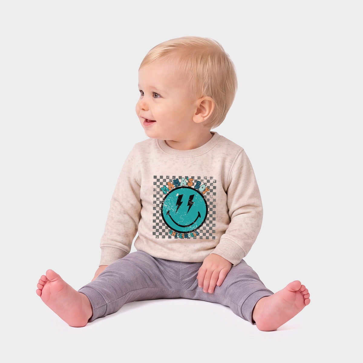 SmileyWorld Mama's Boy Checkered Smiley Face - Infant Crew Fleece Sweatshirt