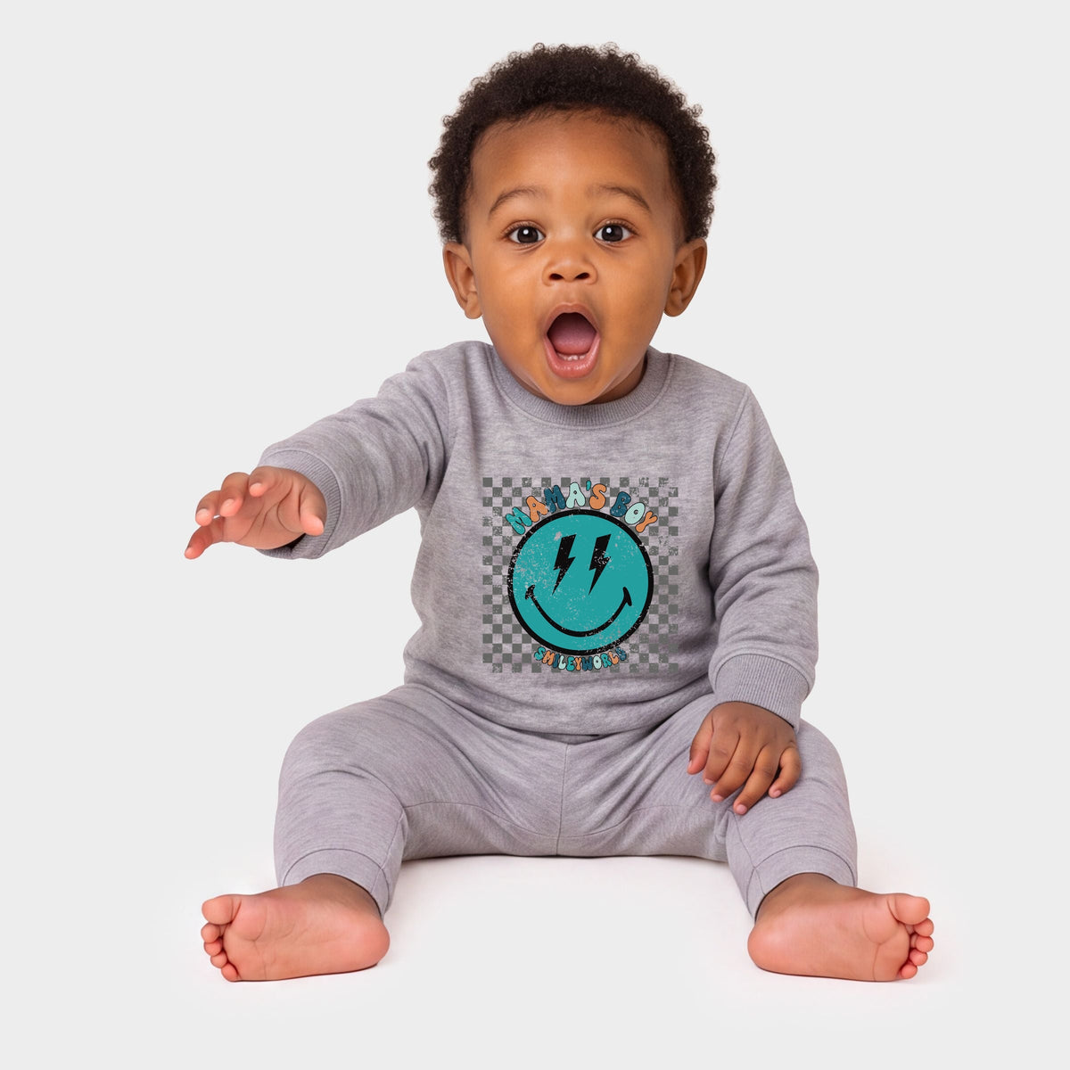 SmileyWorld Mama's Boy Checkered Smiley Face - Infant Crew Fleece Sweatshirt