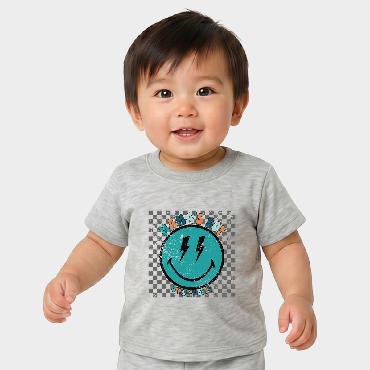 SmileyWorld Mama's Boy Checkered Smiley Face - Infant Jogger Pant Crew Set