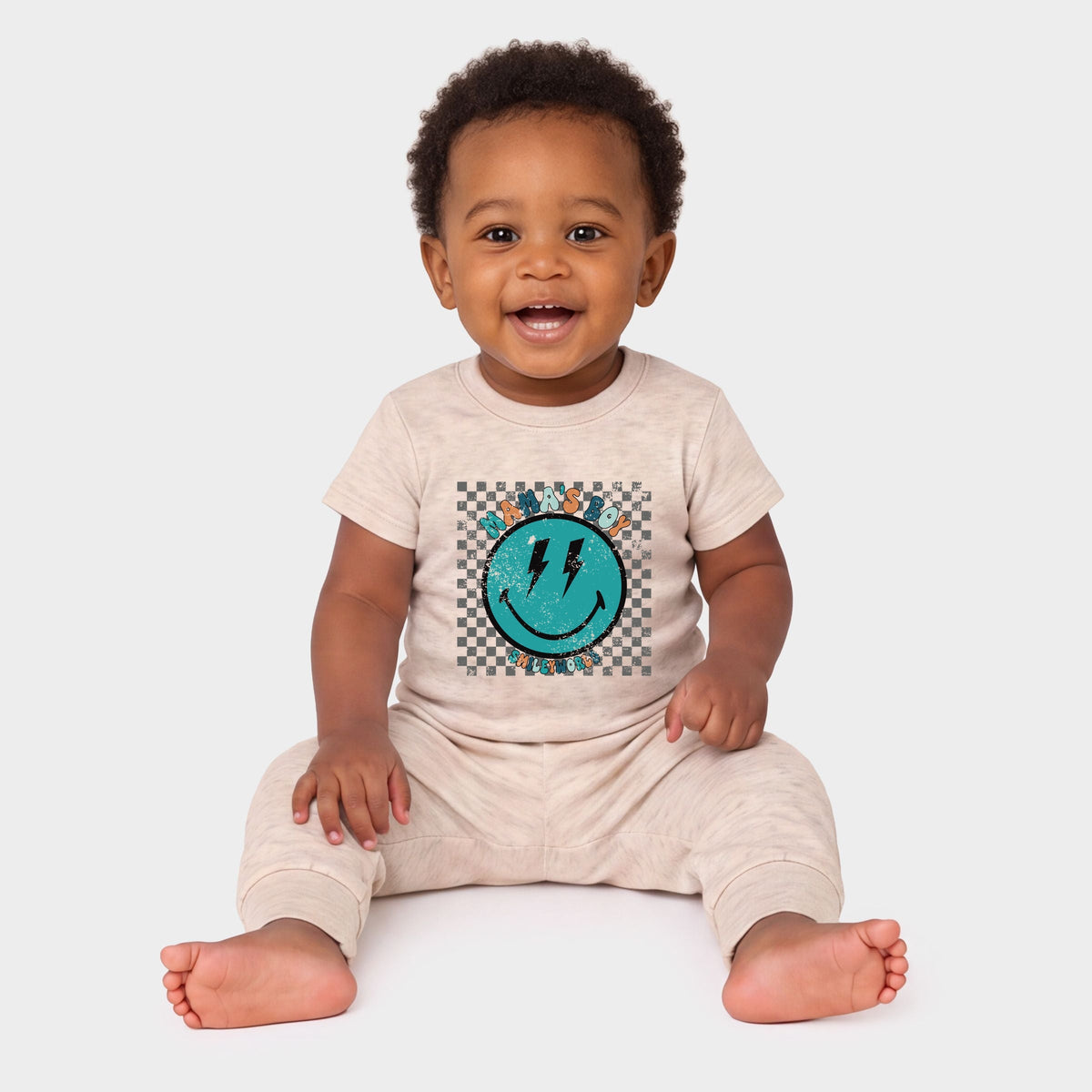 SmileyWorld Mama's Boy Checkered Smiley Face - Infant Jogger Pant Crew Set