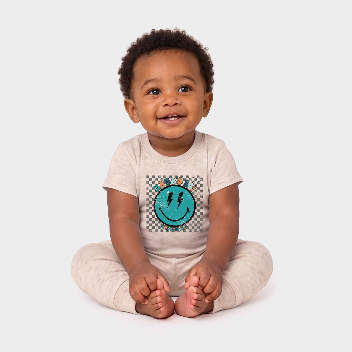 SmileyWorld Mama's Boy Checkered Smiley Face - Infant Jogger Pant Crew Set