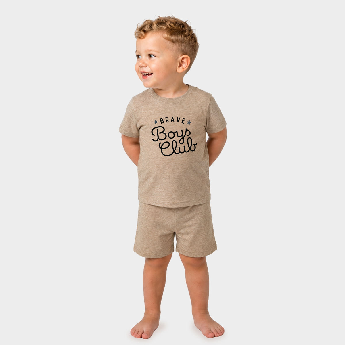 Brave Boys Club Cursive - Toddler Crew Shorts Set