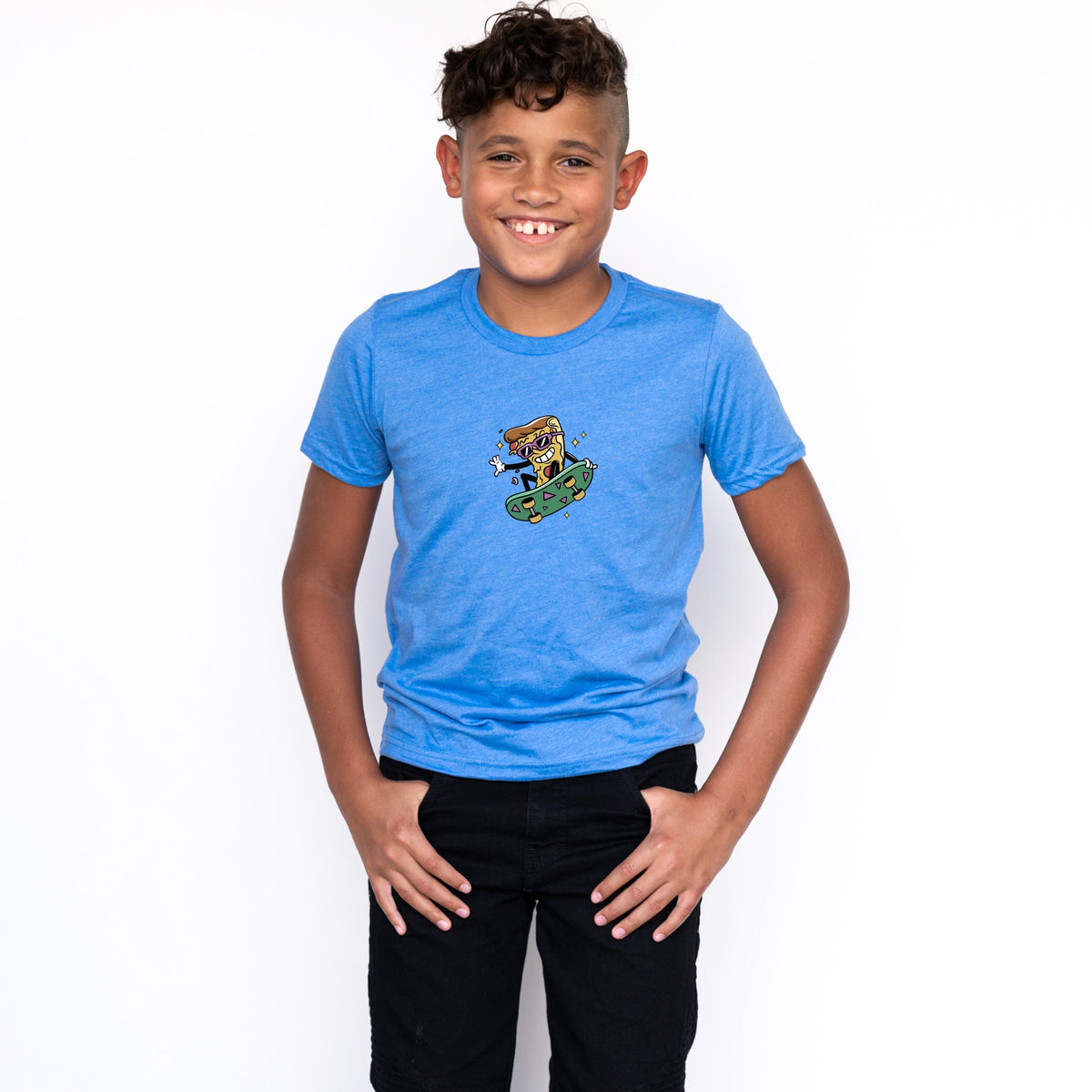 Skateboarding Pizza - Youth Short Sleeve Graphic T-Shirt