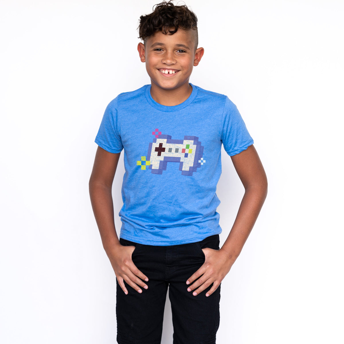 Video Game Controller Pixels - Youth Short Sleeve Graphic T-Shirt