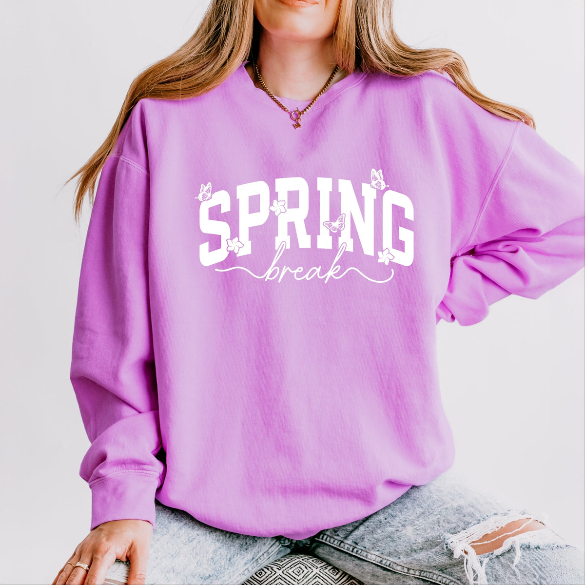 Spring Break Arched Butterflies - Women's Lightweight Garment Dyed Sweatshirt