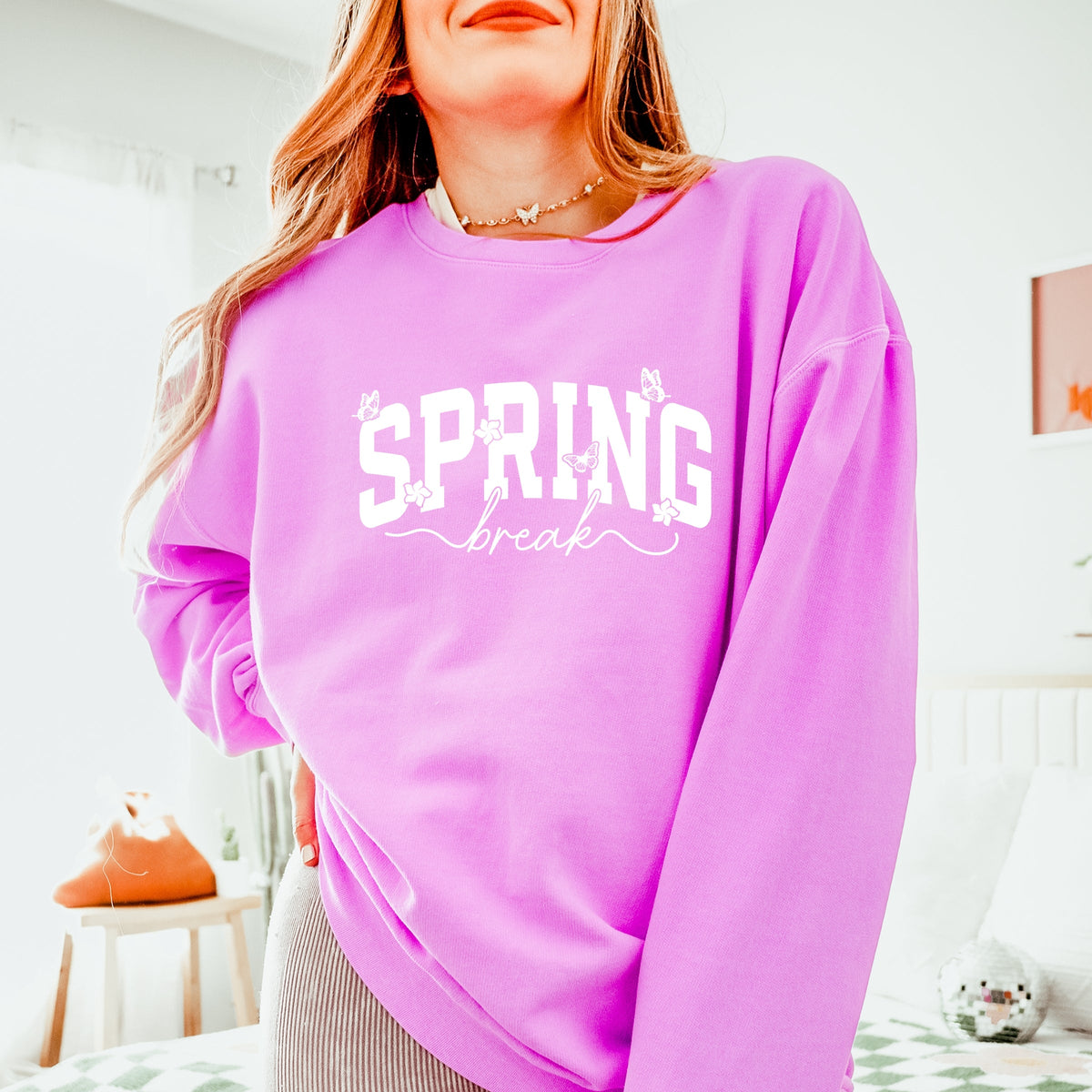 Spring Break Arched Butterflies - Women's Lightweight Garment Dyed Sweatshirt
