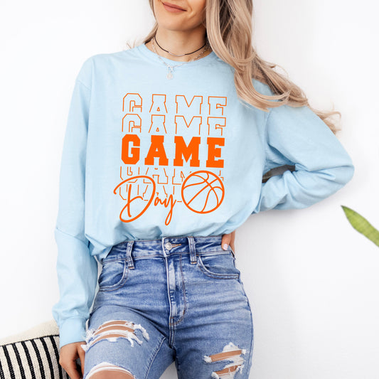 Game Day Stacked Basketball | Garment Dyed Long Sleeve