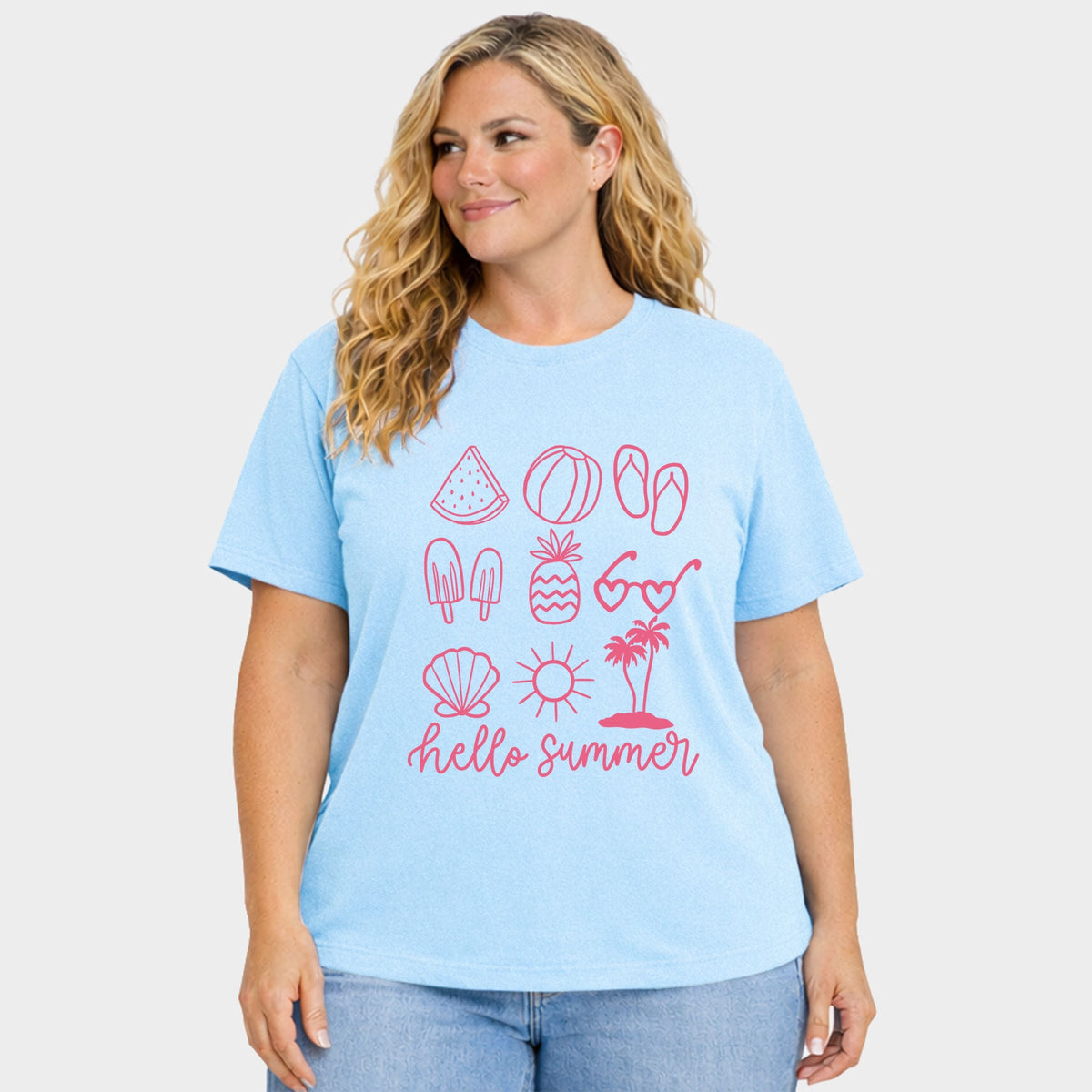 Hello Summer Chart - Women's Plus Sized Garment Dyed Graphic T-Shirt