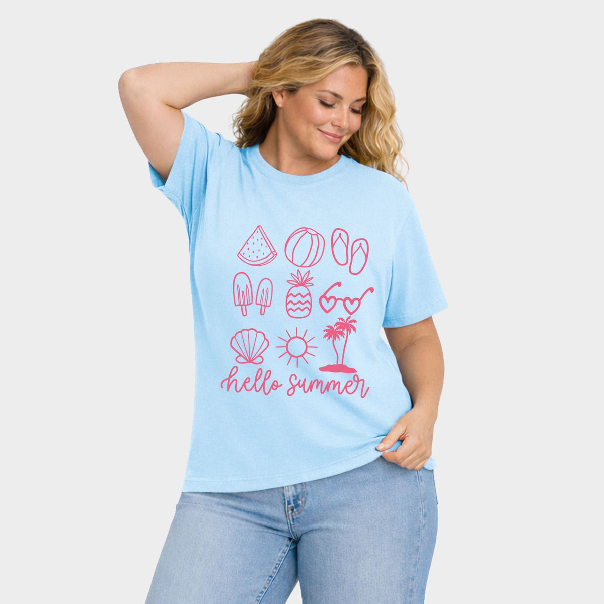 Hello Summer Chart - Women's Plus Sized Garment Dyed Graphic T-Shirt