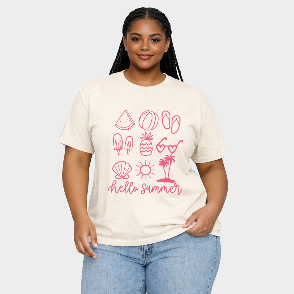 Hello Summer Chart - Women's Plus Sized Garment Dyed Graphic T-Shirt
