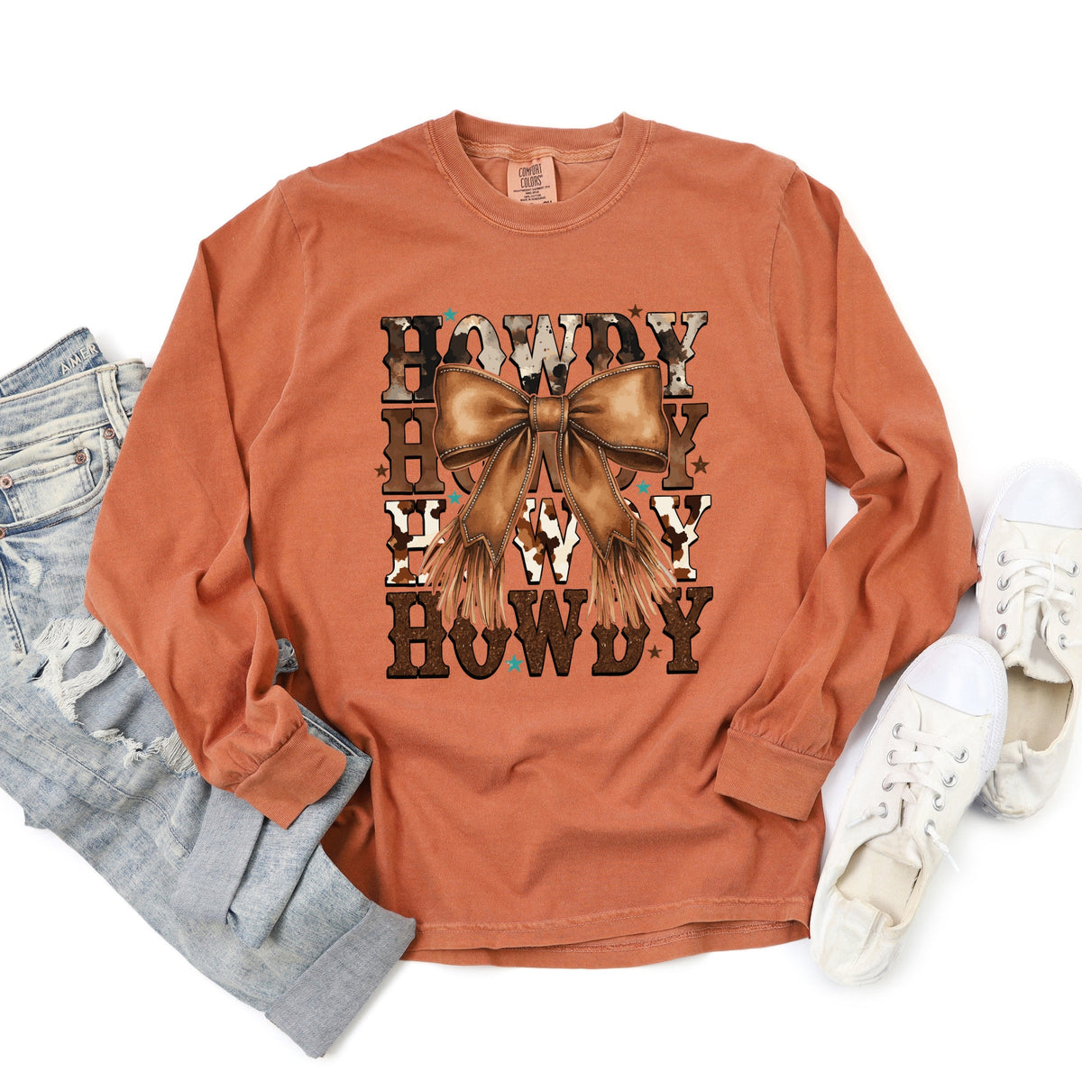 Coquette Howdy Stacked - Women's Garment Dyed Long Sleeve Graphic T-Shirt