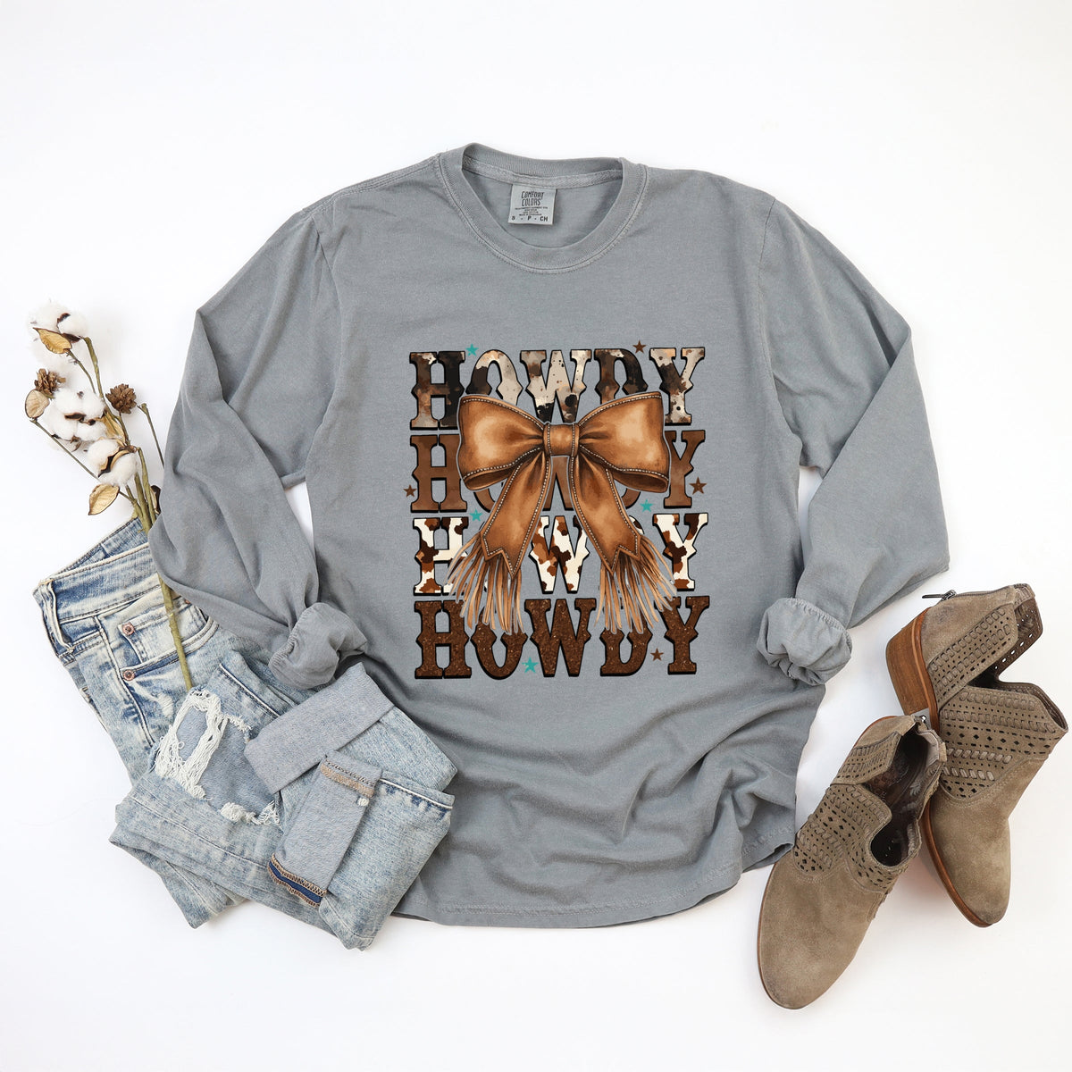 Coquette Howdy Stacked - Women's Garment Dyed Long Sleeve Graphic T-Shirt