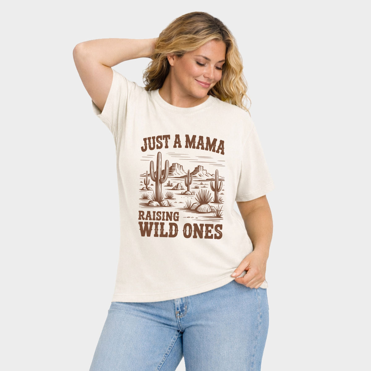 Just A Mama Raising Wild Ones - Women's Plus Sized Garment Dyed Graphic T-Shirt