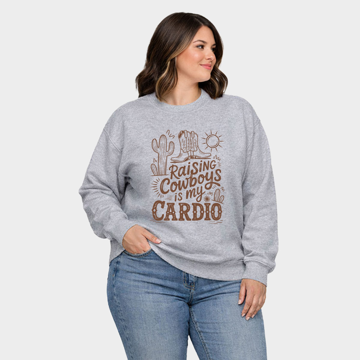 Raising Cowboys Is My Cardio -  Women's Plus Sized Graphic Sweatshirt
