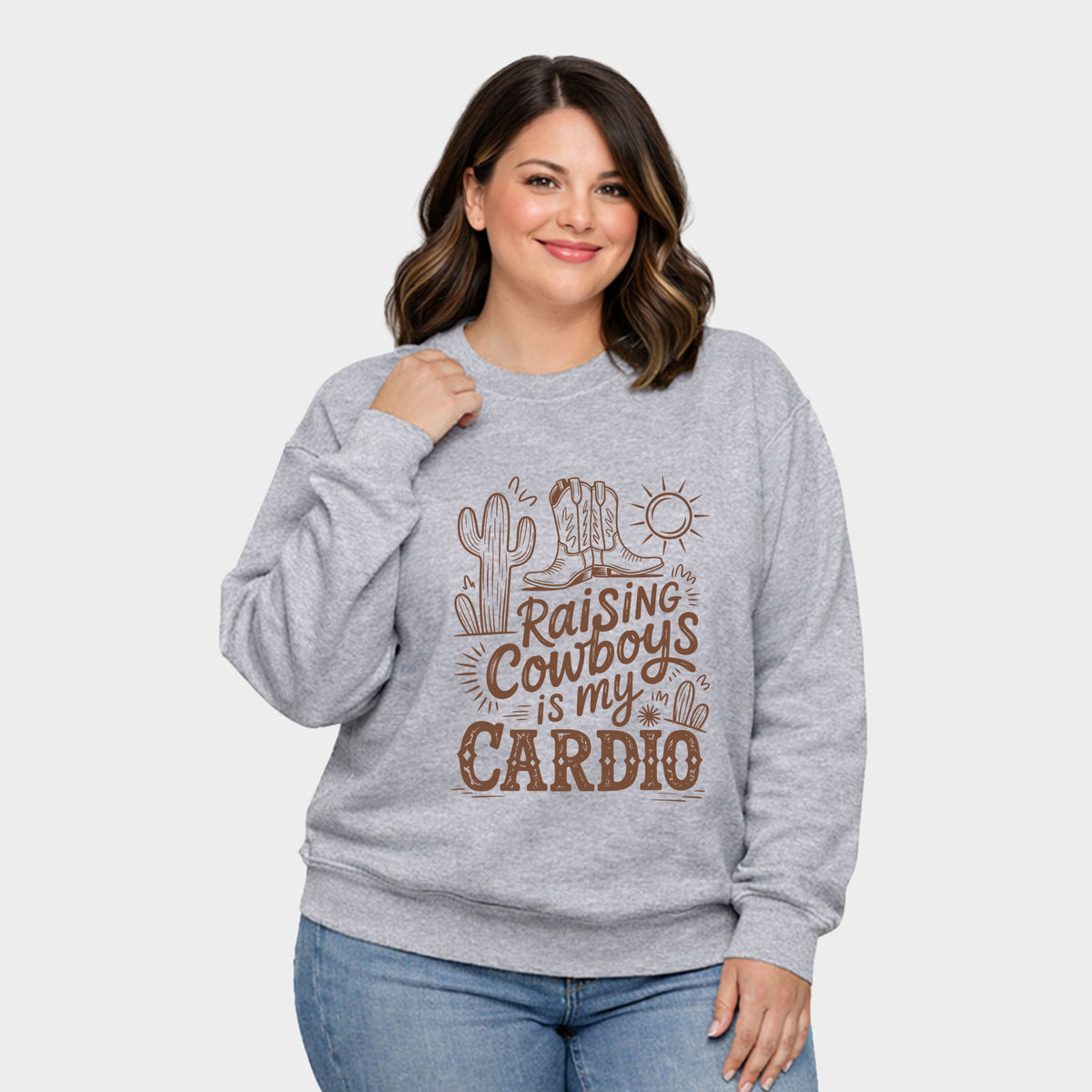 Raising Cowboys Is My Cardio -  Women's Plus Sized Graphic Sweatshirt