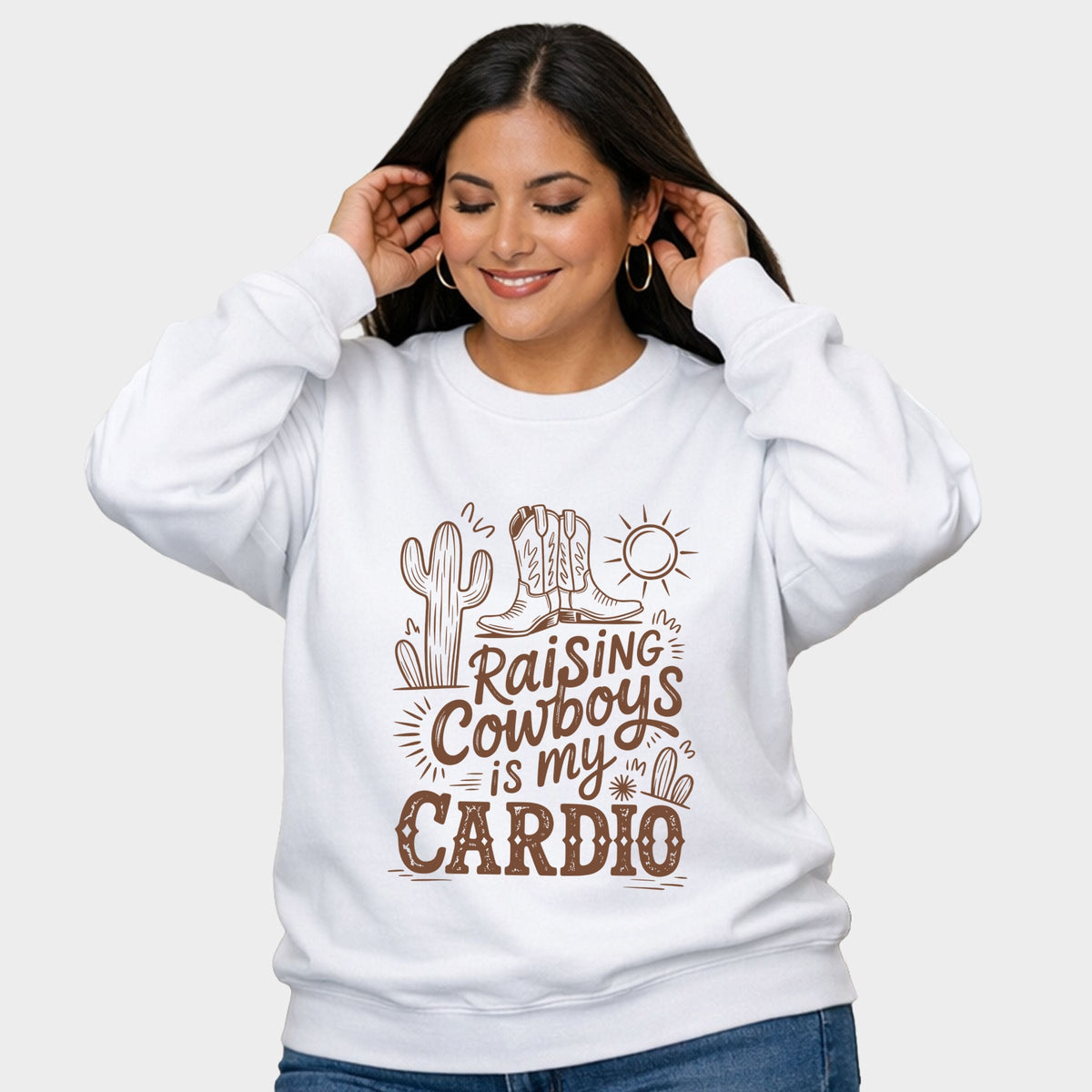 Raising Cowboys Is My Cardio -  Women's Plus Sized Graphic Sweatshirt