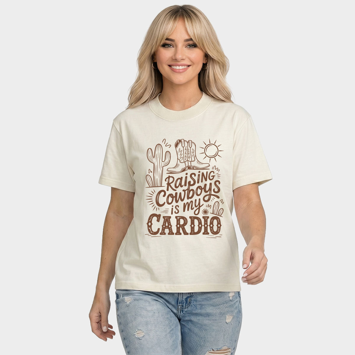 Raising Cowboys Is My Cardio - Women's Relaxed Boxy Tee
