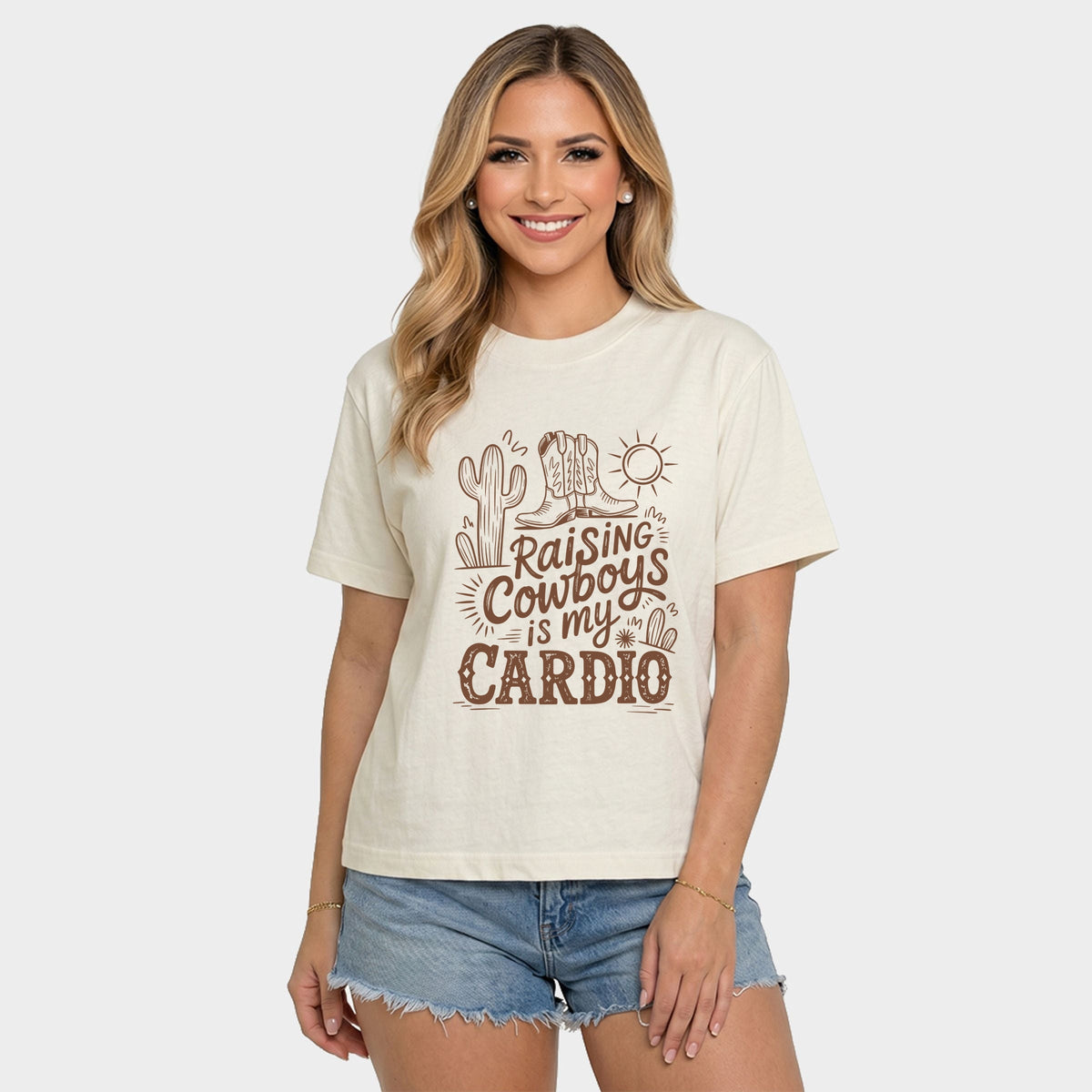 Raising Cowboys Is My Cardio - Women's Relaxed Boxy Tee