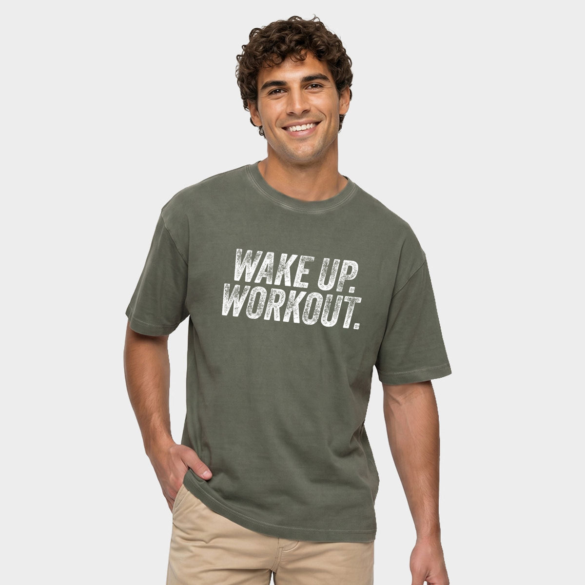 Wake Up. Workout. - Men's Garment Dyed Graphic T-Shirt