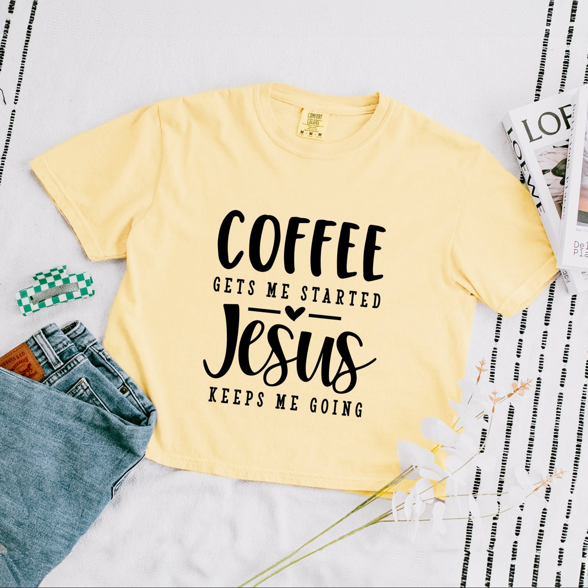 Coffee Gets Me Started - Women's Boxy Crop Top Graphic T-Shirt