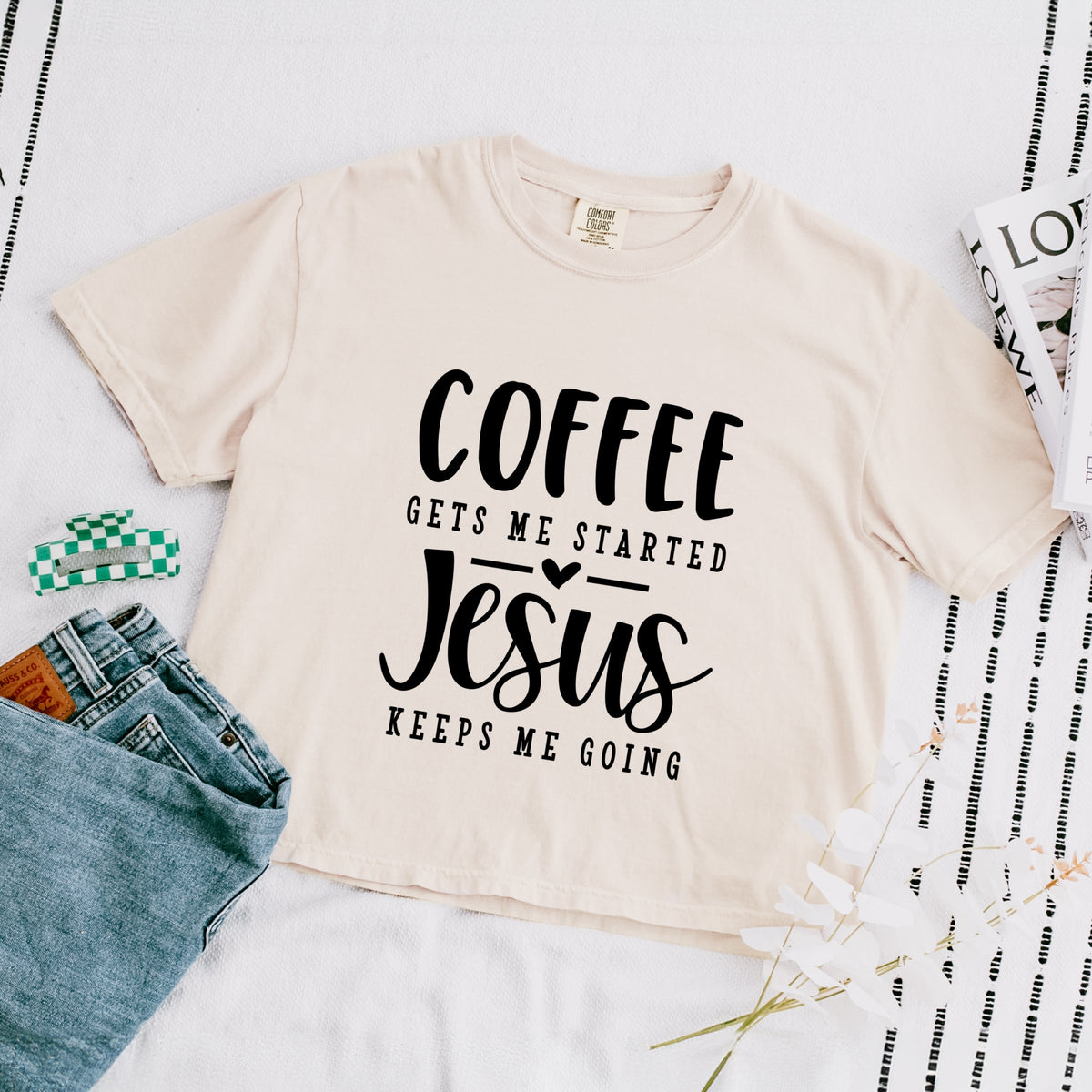 Coffee Gets Me Started - Women's Boxy Crop Top Graphic T-Shirt