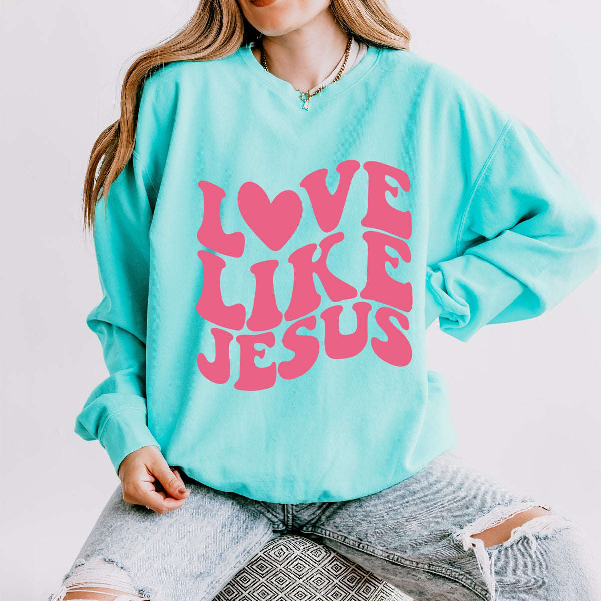 Love Like Jesus Stacked - Women's Lightweight Garment Dyed Sweatshirt