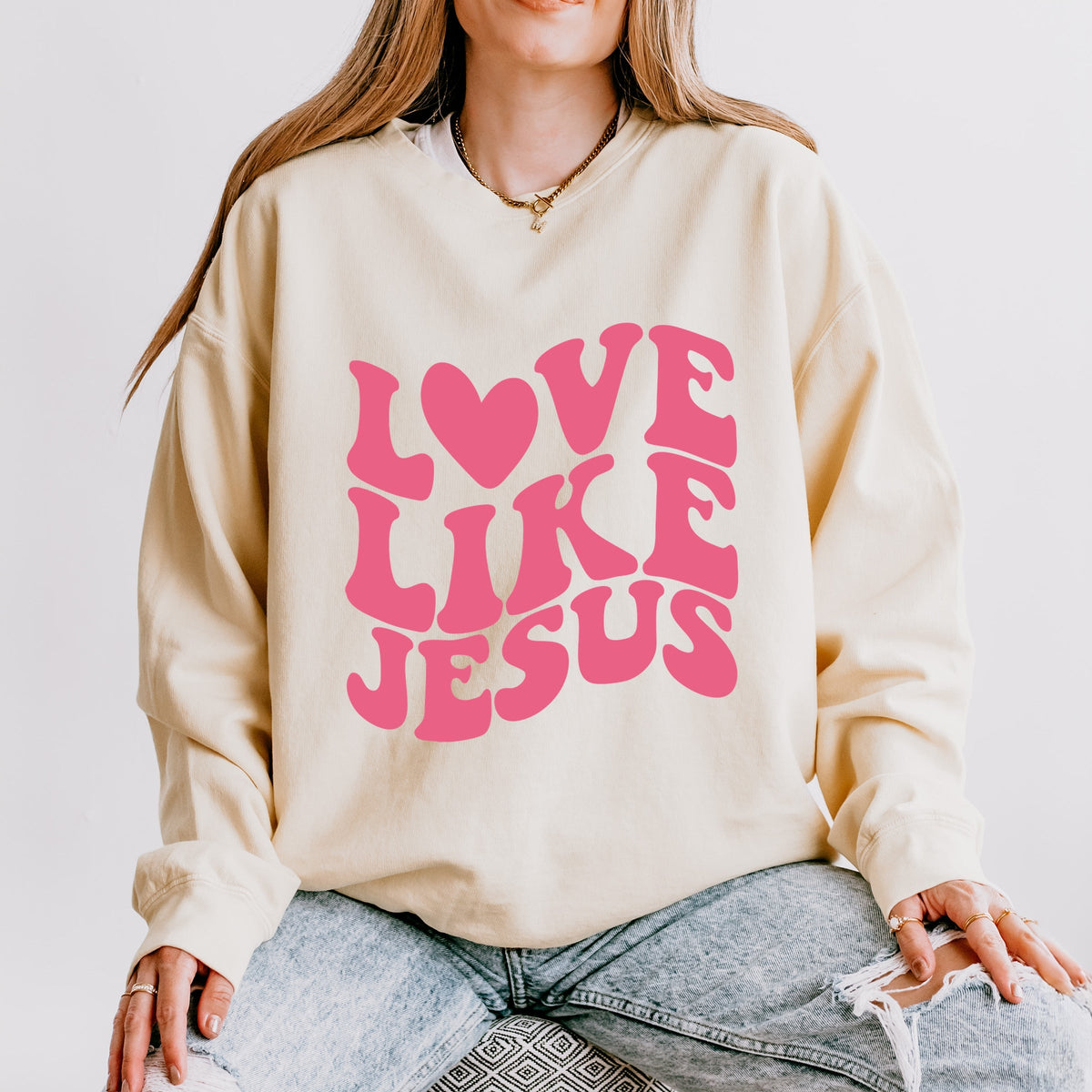 Love Like Jesus Stacked - Women's Lightweight Garment Dyed Sweatshirt