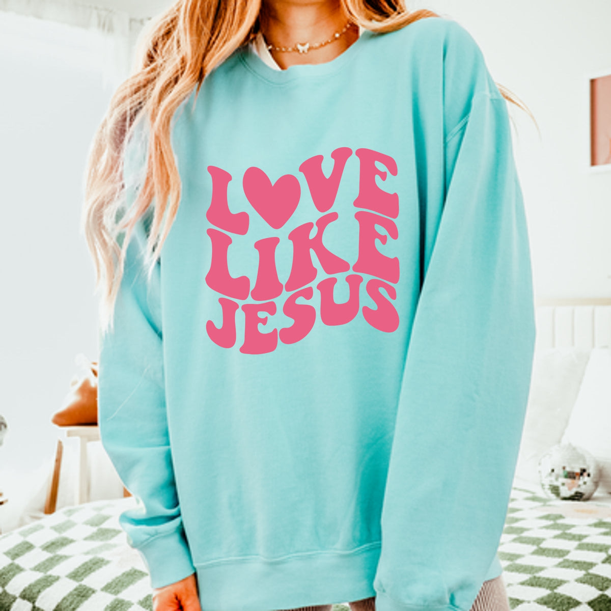 Love Like Jesus Stacked - Women's Lightweight Garment Dyed Sweatshirt