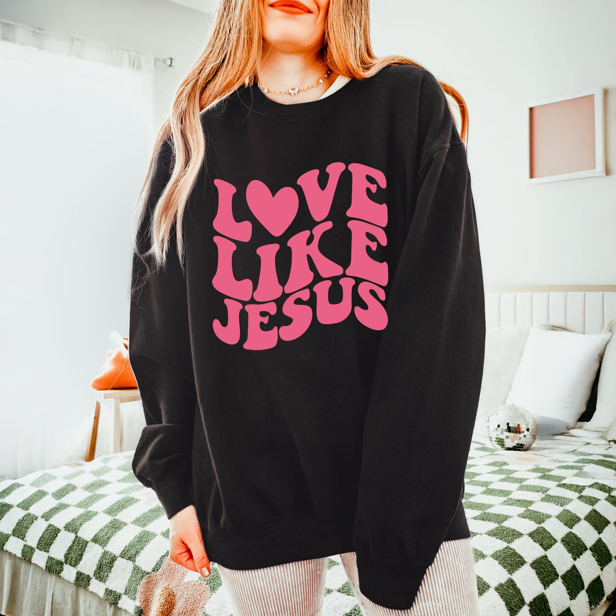 Love Like Jesus Stacked - Women's Lightweight Garment Dyed Sweatshirt