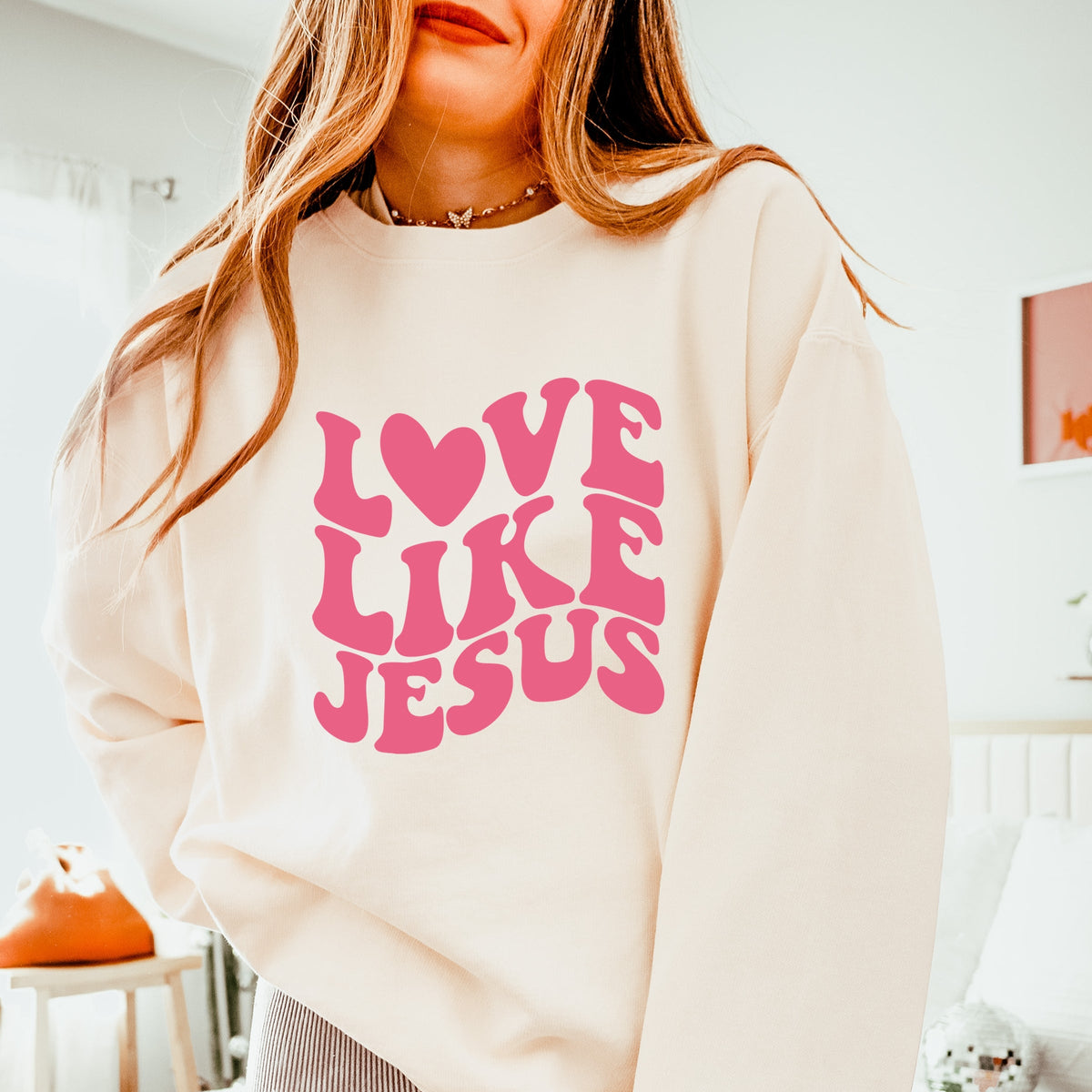 Love Like Jesus Stacked - Women's Lightweight Garment Dyed Sweatshirt