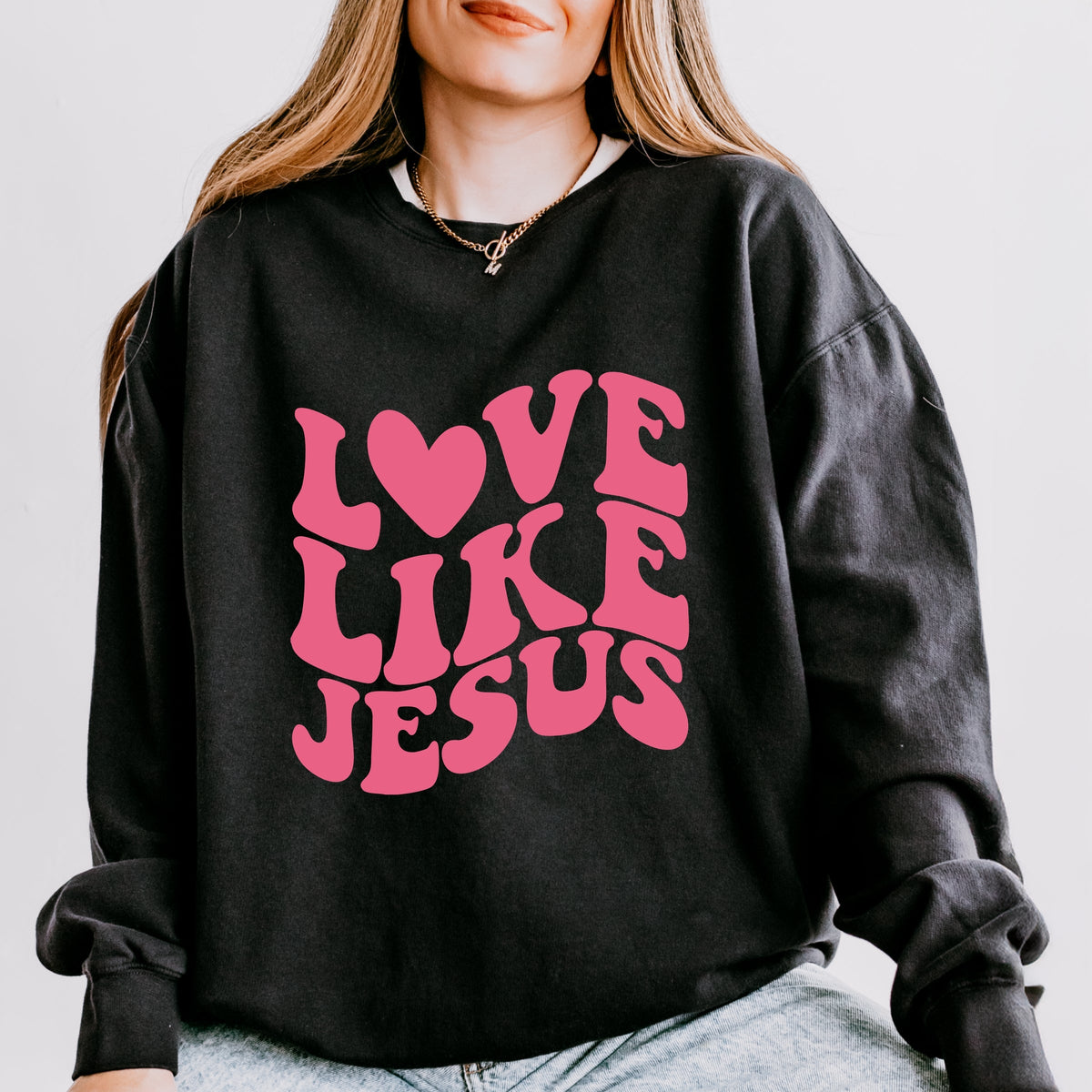 Love Like Jesus Stacked - Women's Lightweight Garment Dyed Sweatshirt
