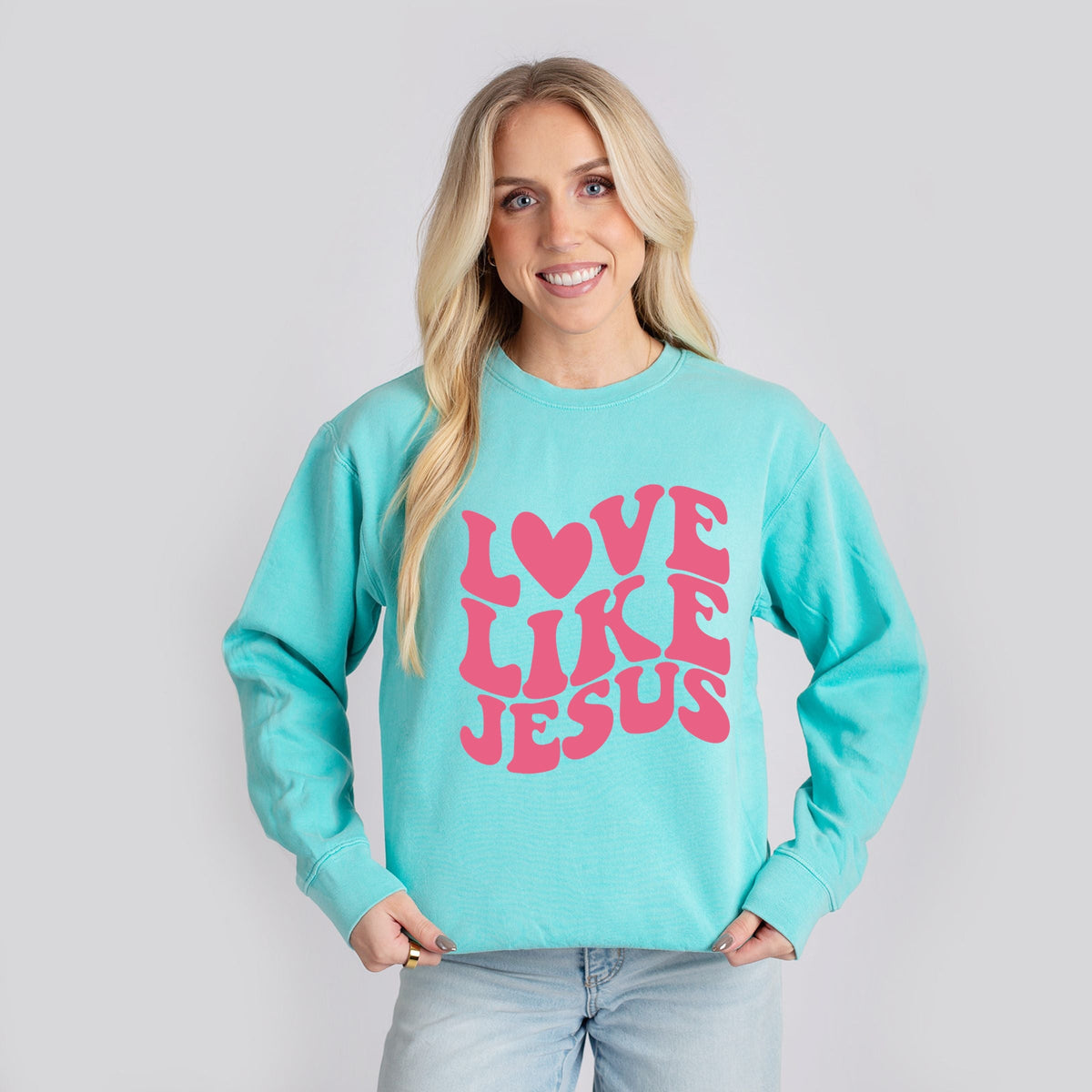 Love Like Jesus Stacked - Women's Lightweight Garment Dyed Sweatshirt
