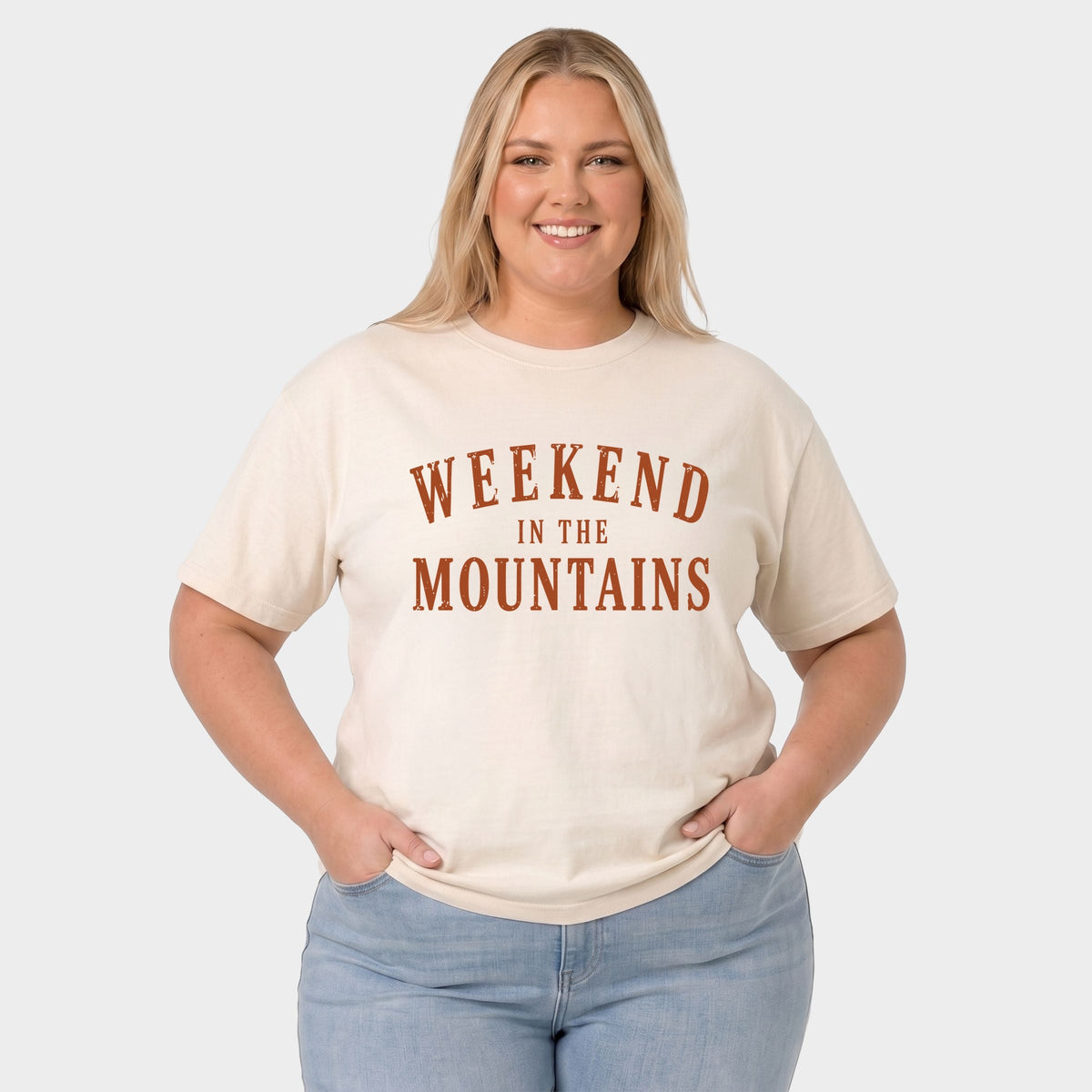 Weekend in the Mountains - Women's Plus Sized Garment Dyed Graphic T-Shirt