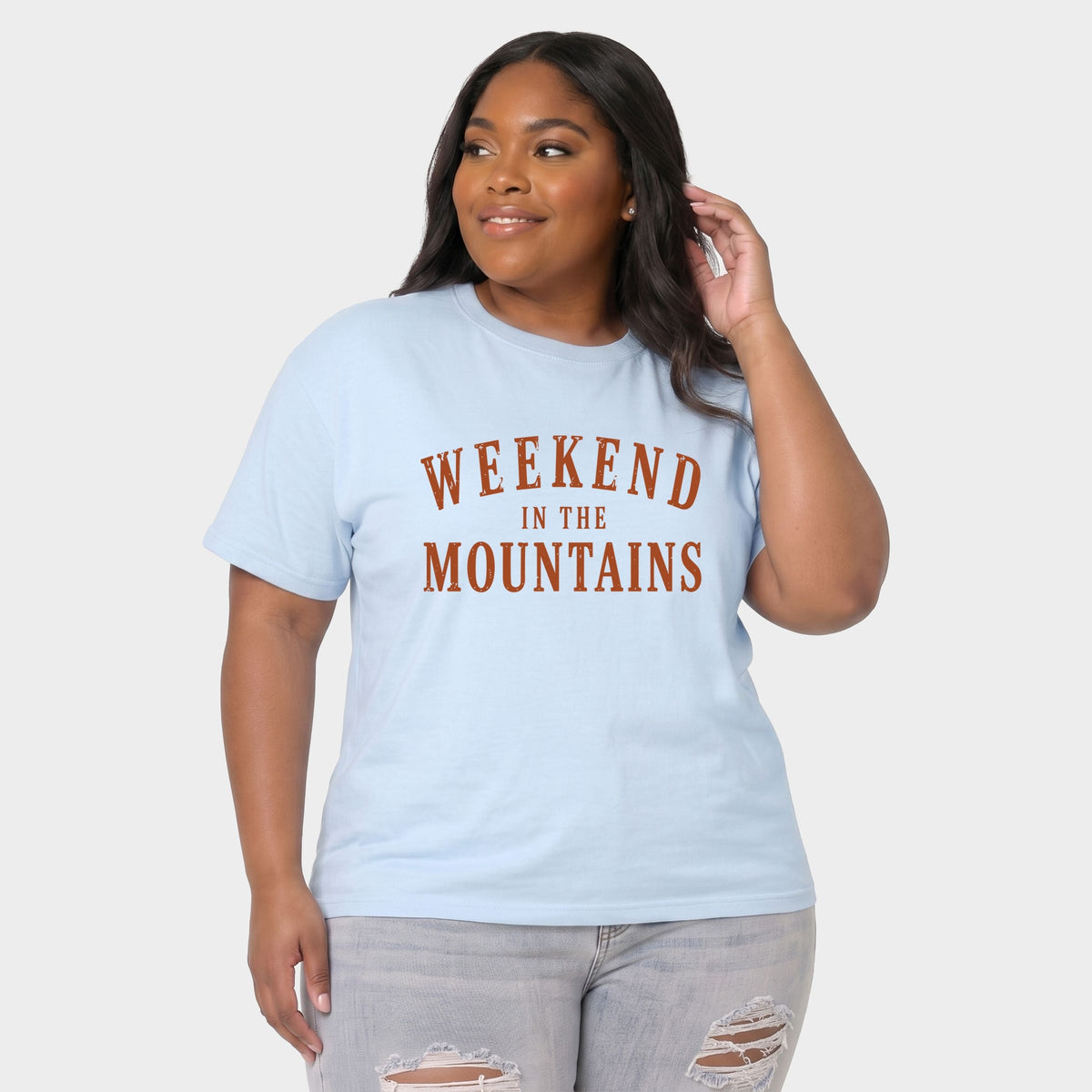 Weekend in the Mountains - Women's Plus Sized Garment Dyed Graphic T-Shirt