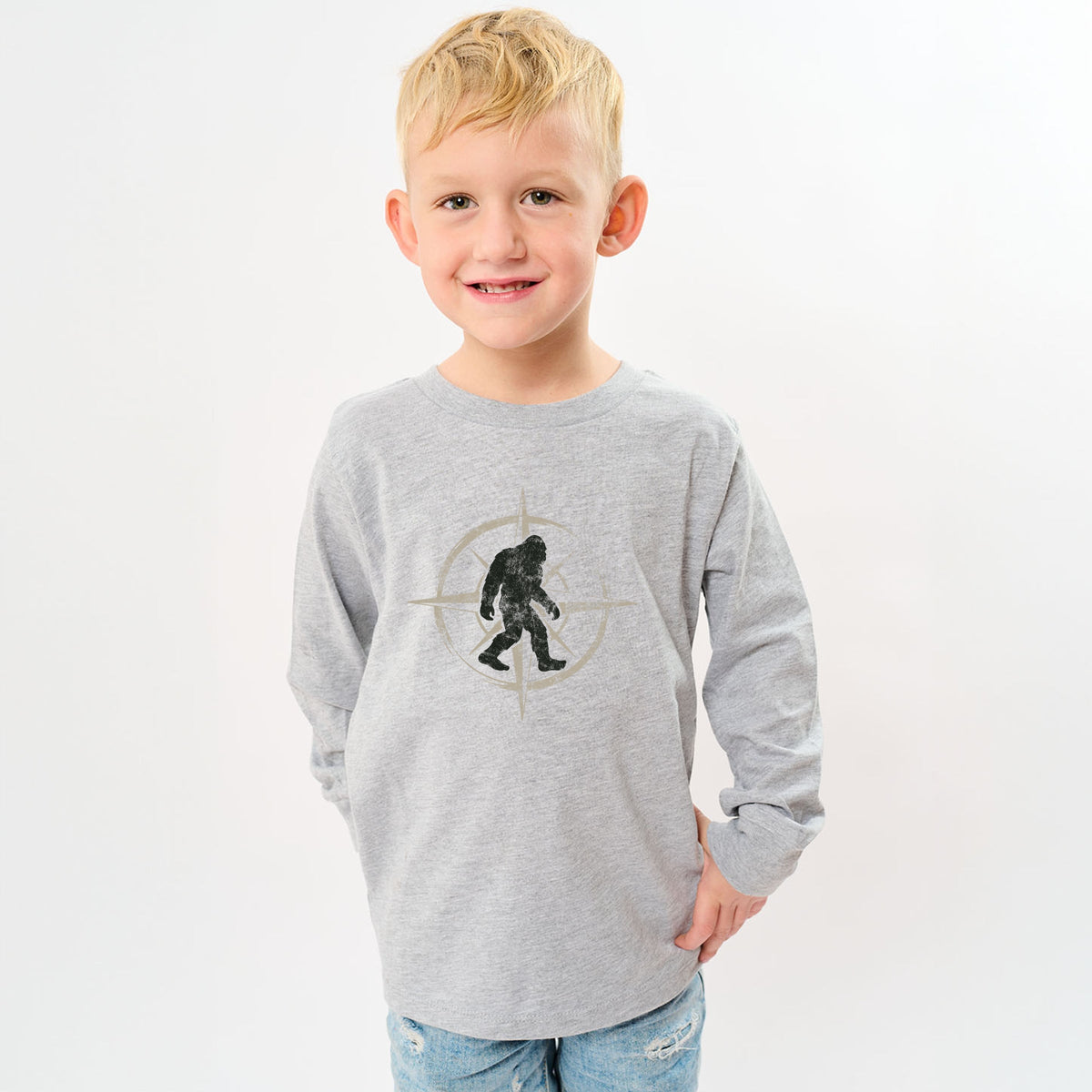 Wild Compass Distressed - Youth Long Sleeve Graphic T-Shirt