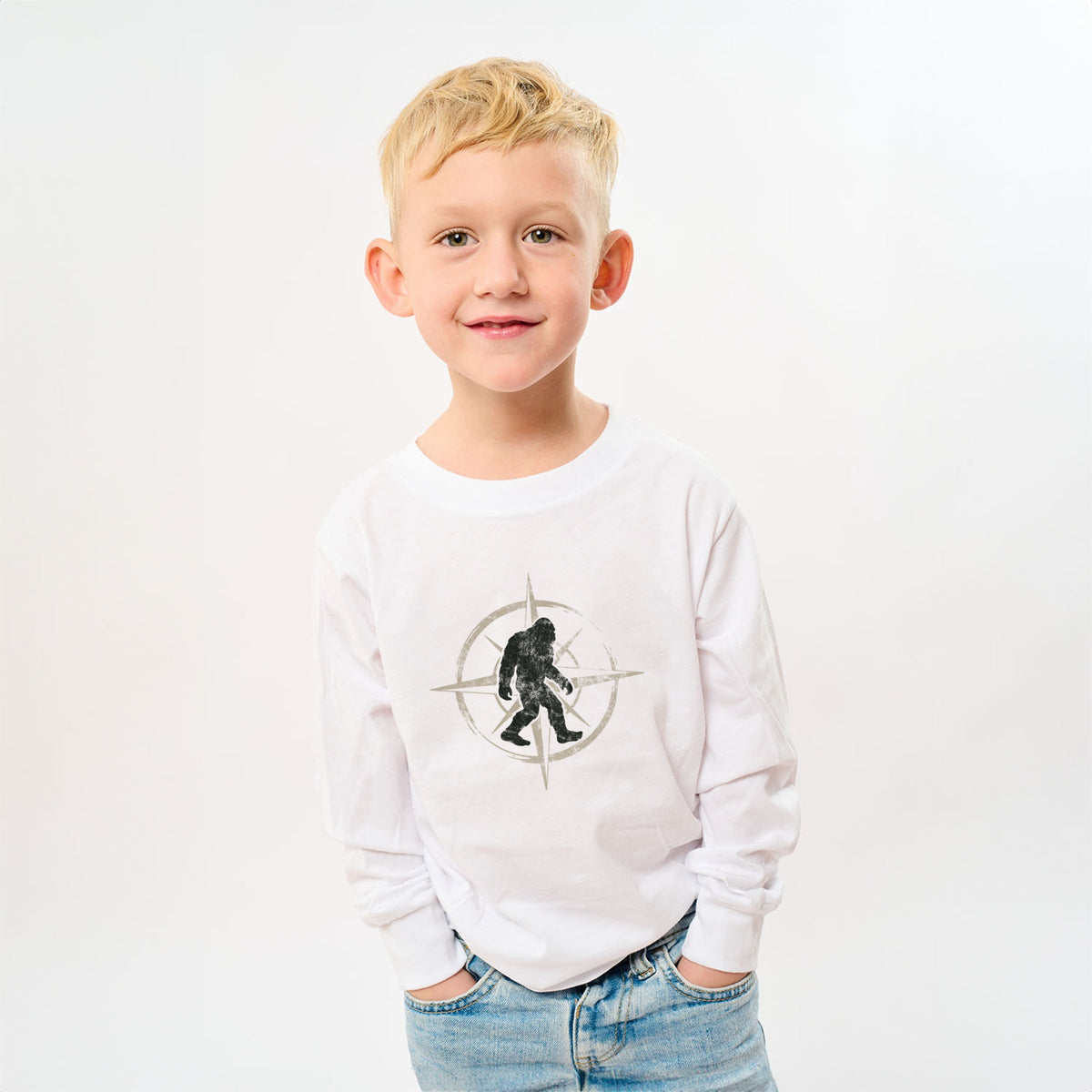 Wild Compass Distressed - Youth Long Sleeve Graphic T-Shirt