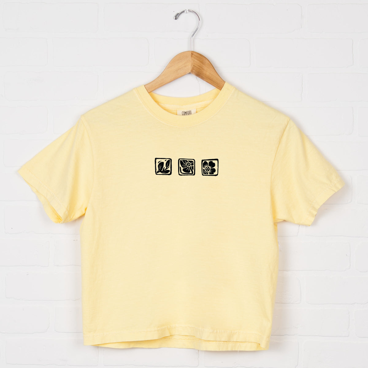 Three Flower Stamp - Women's Boxy Crop Top Graphic T-Shirt