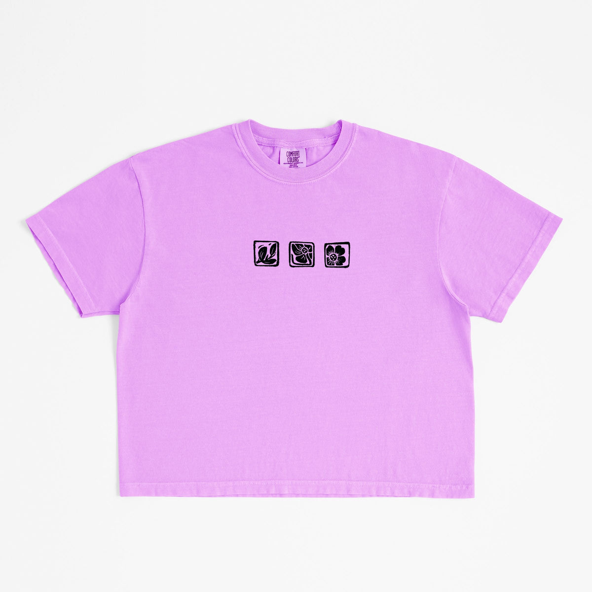 Three Flower Stamp - Women's Boxy Crop Top Graphic T-Shirt