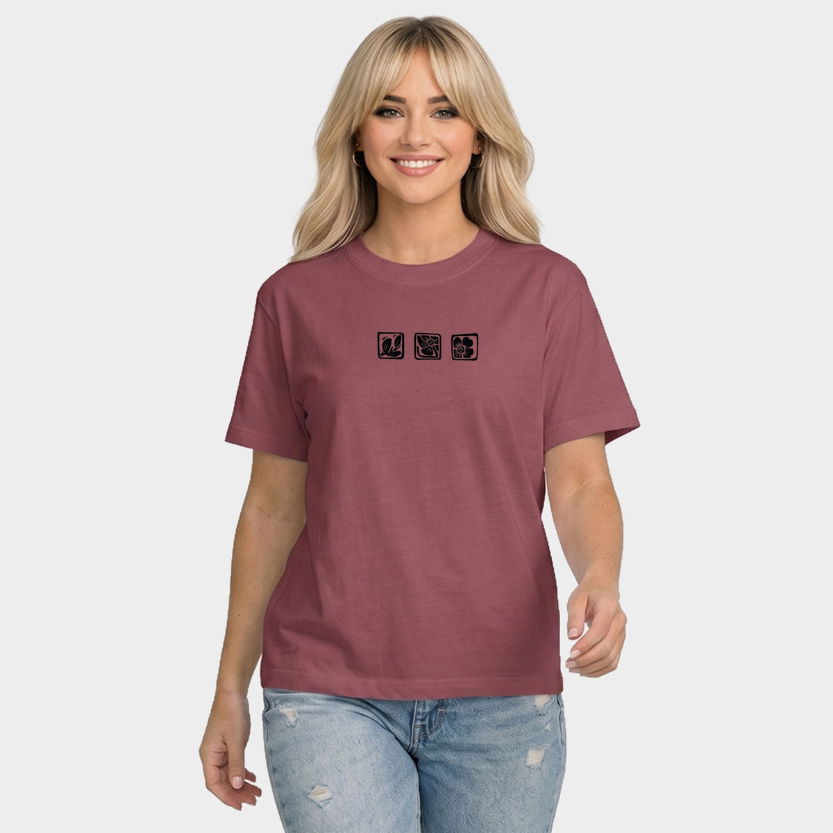 Three Flower Stamp - Women's Relaxed Boxy Tee
