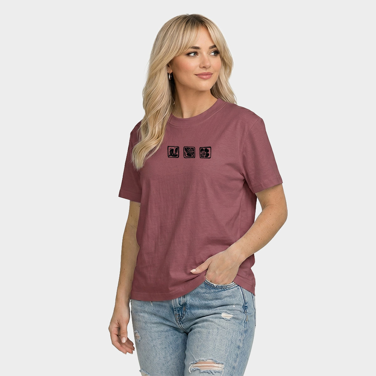 Three Flower Stamp - Women's Relaxed Boxy Tee