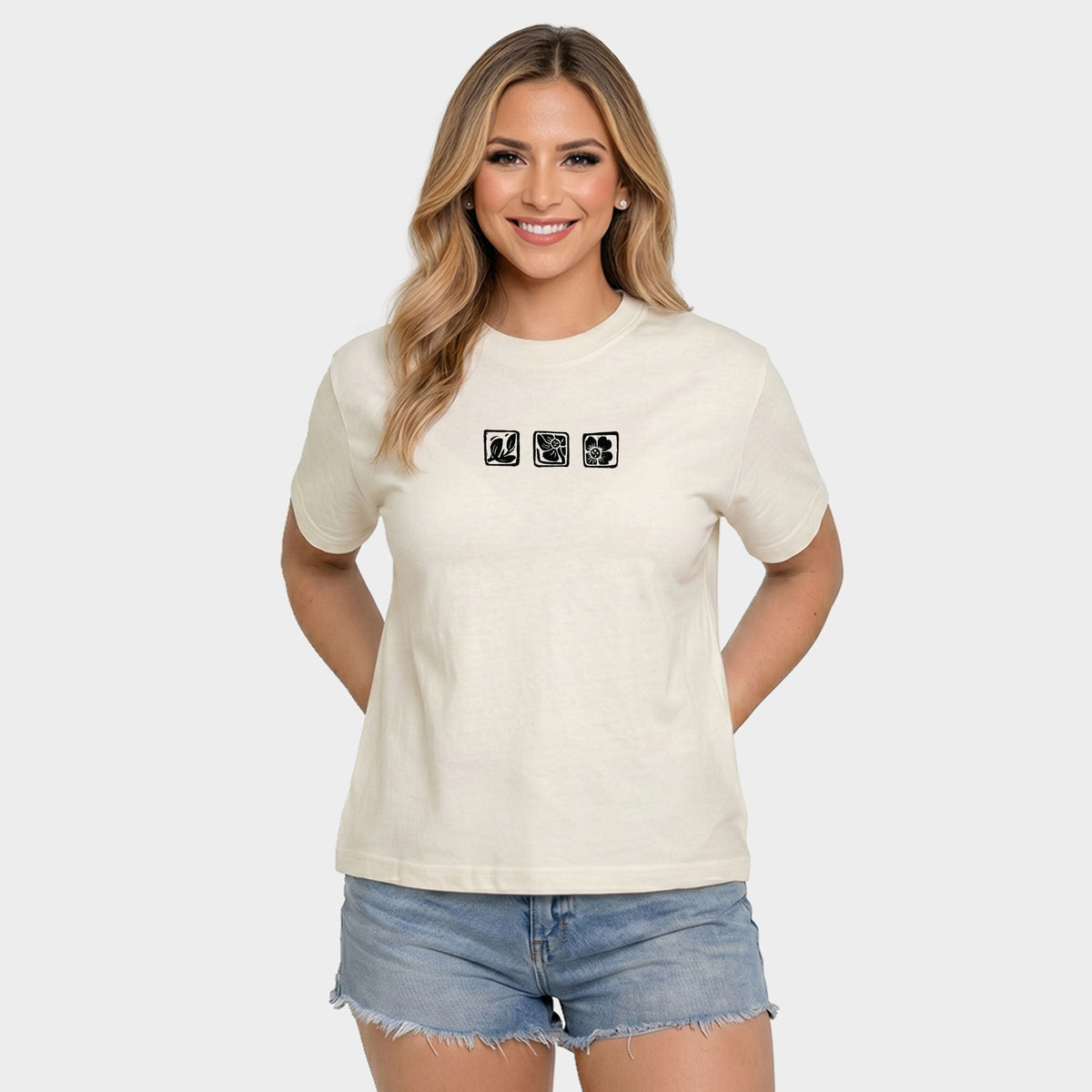 Three Flower Stamp - Women's Relaxed Boxy Tee