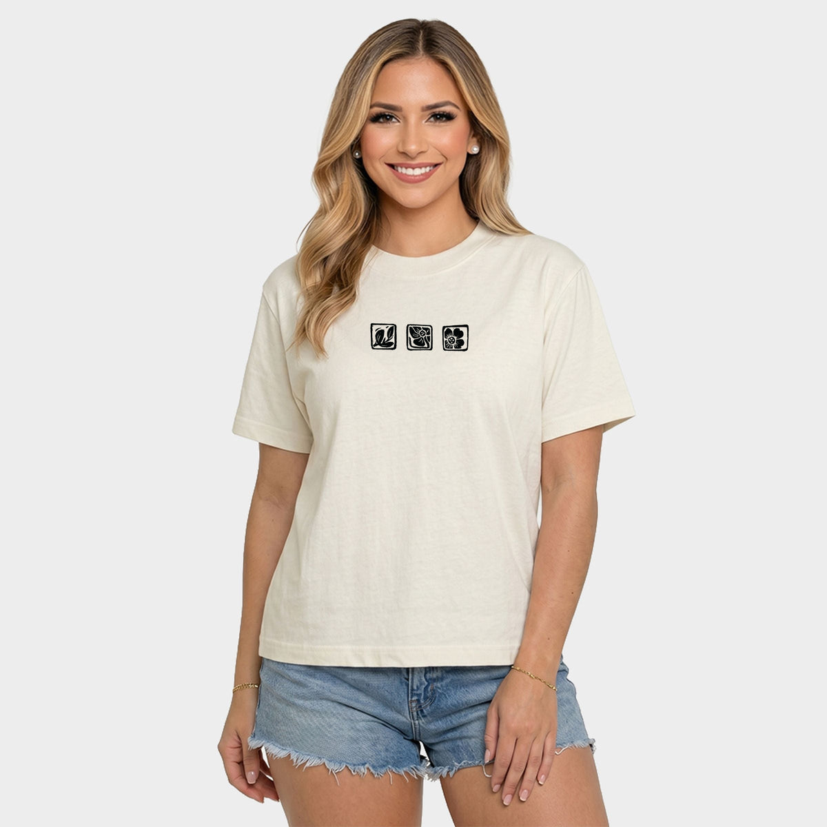 Three Flower Stamp - Women's Relaxed Boxy Tee